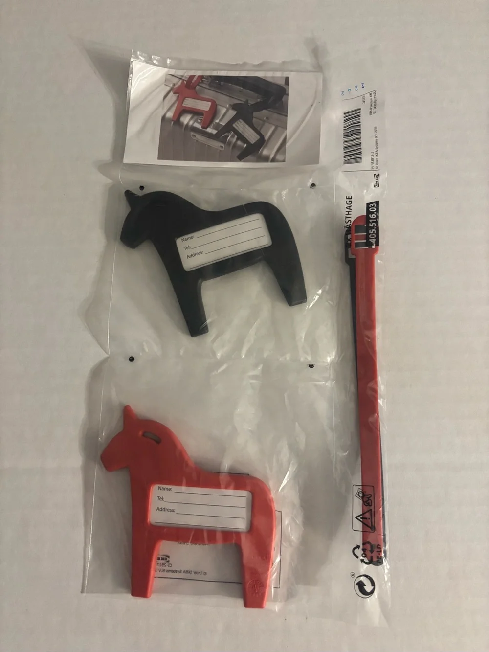 Plastic Horse-Shaped Luggage ID Tags - Red and Black (Set of 2)